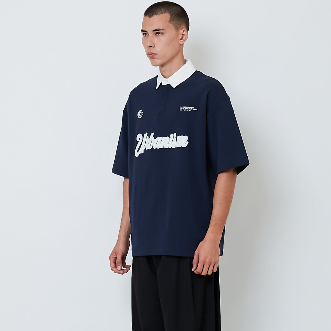 Men Embroidery Oversized Polo Tee - Navy - SM2604047B