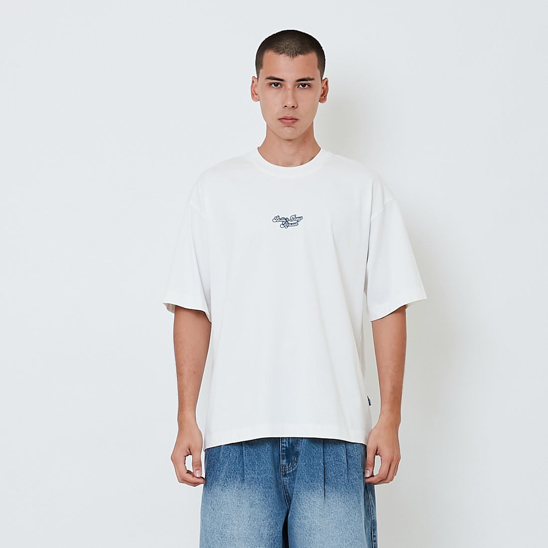 Men Embroidery Oversized Tee - Off White - SM2604051A