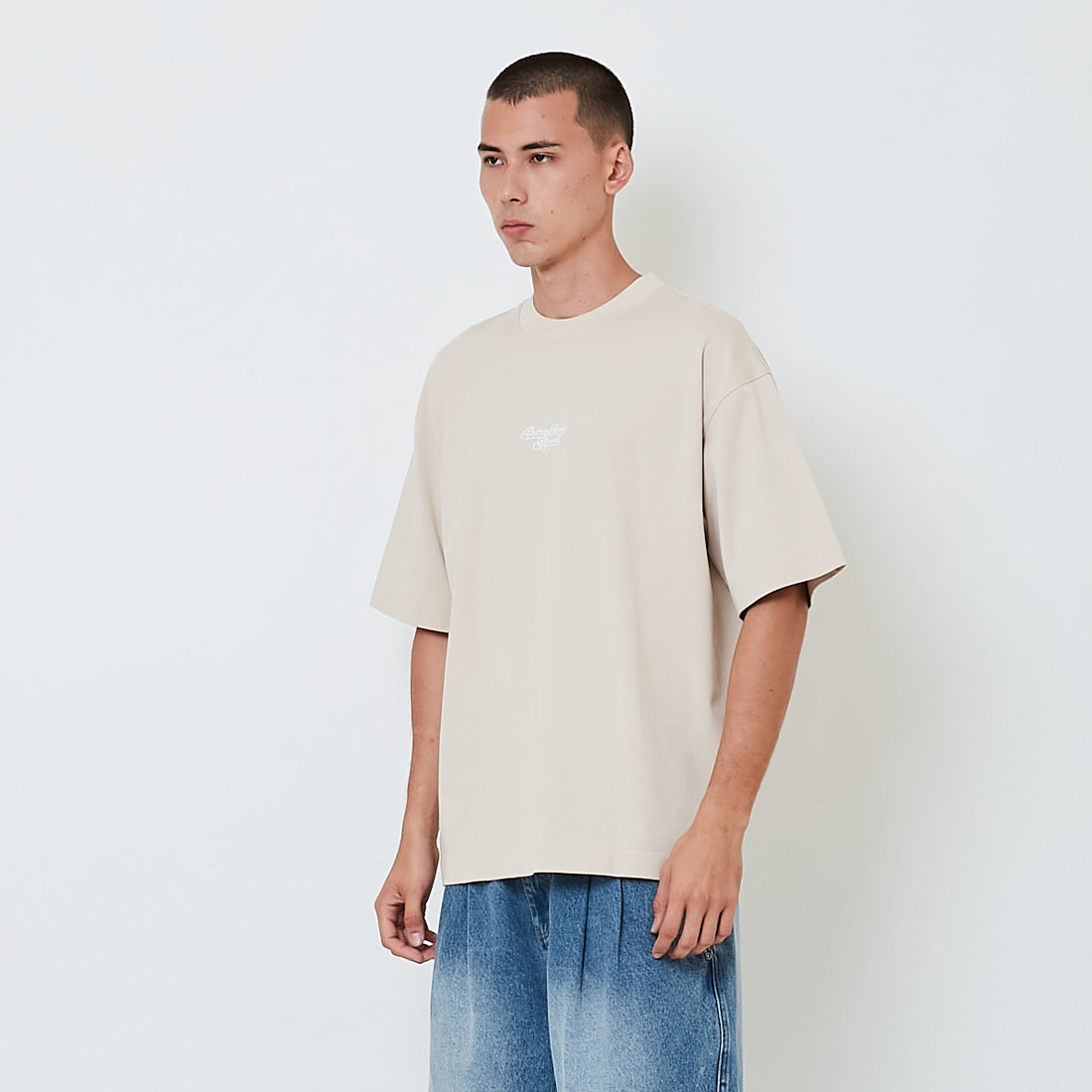 Men Embroidery Oversized Tee - Beige - SM2604051B