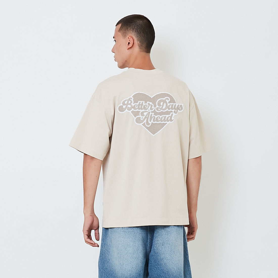 Men Embroidery Oversized Tee - Beige - SM2604051B