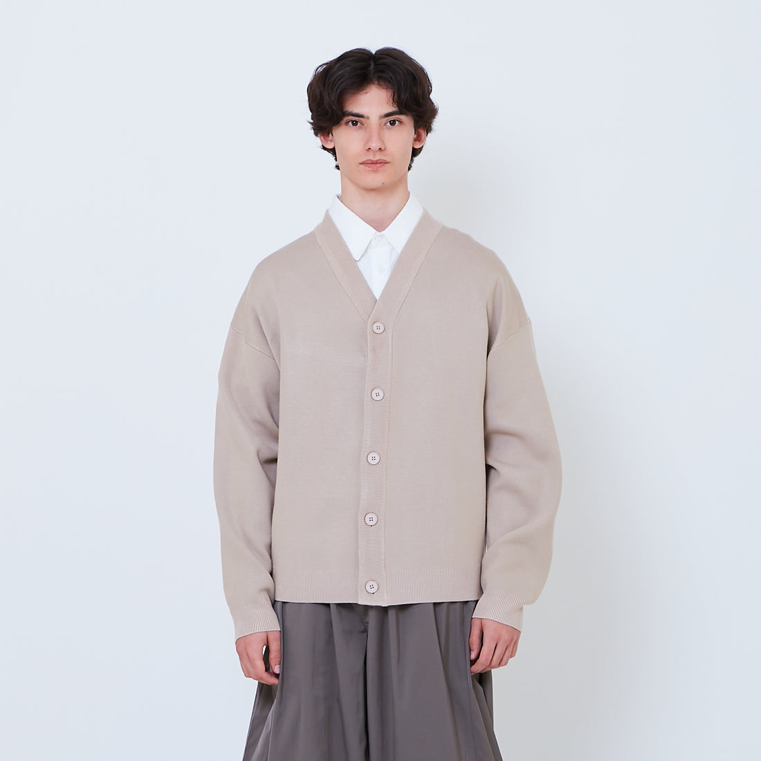 Men Oversized Cardigan - Beige - SM2605086A