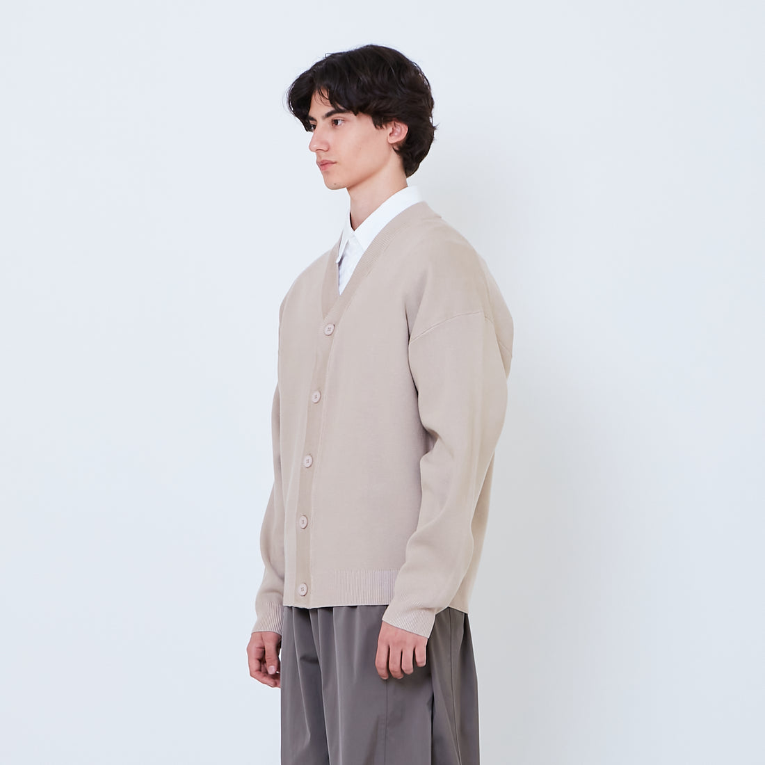 Men Oversized Cardigan - Beige - SM2605086A