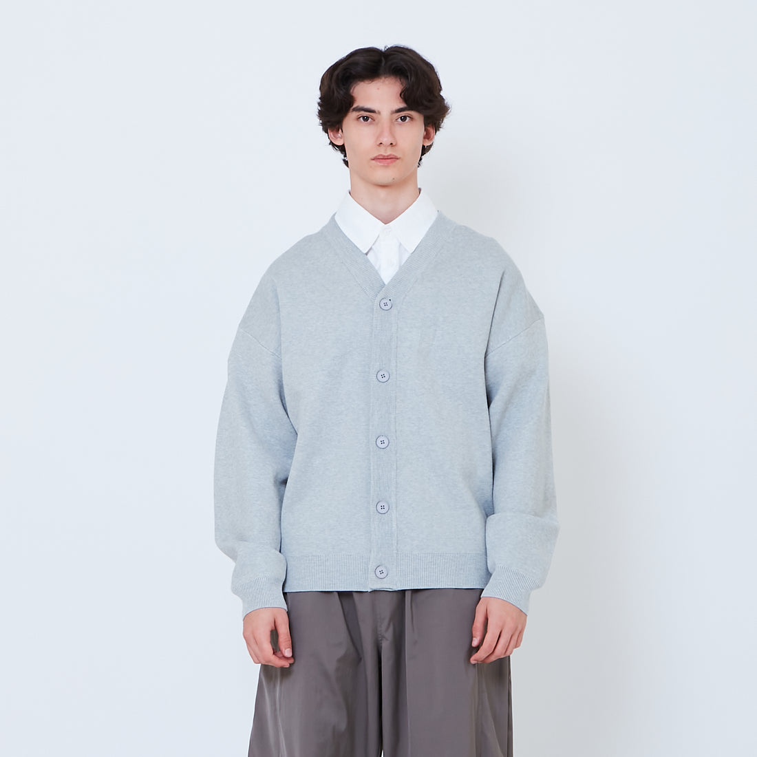 Men Oversized Cardigan - Melange Grey - SM2605086B