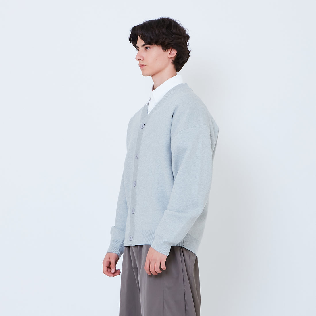 Men Oversized Cardigan - Melange Grey - SM2605086B