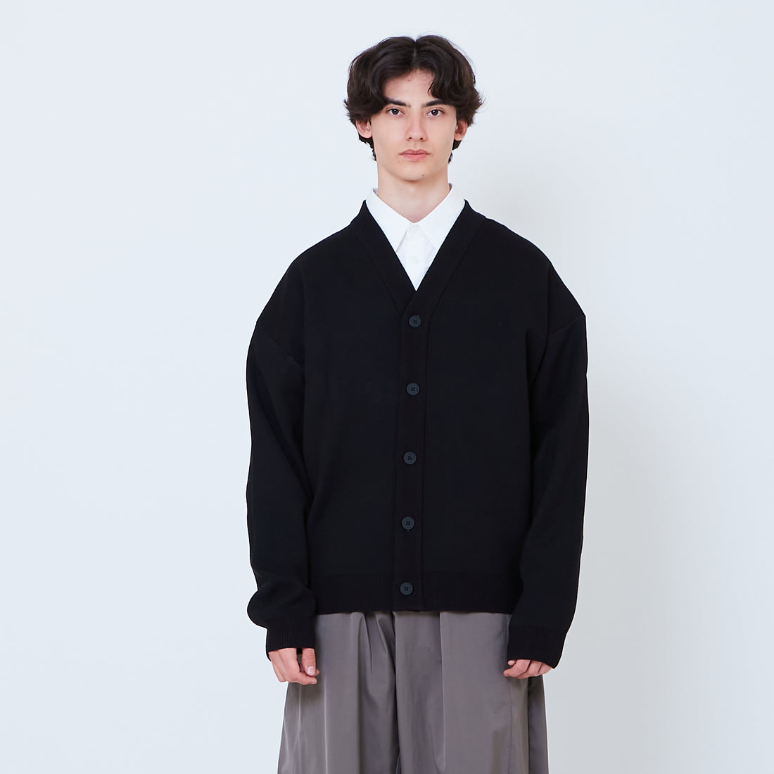 Men Oversized Cardigan - Black - SM2605086D