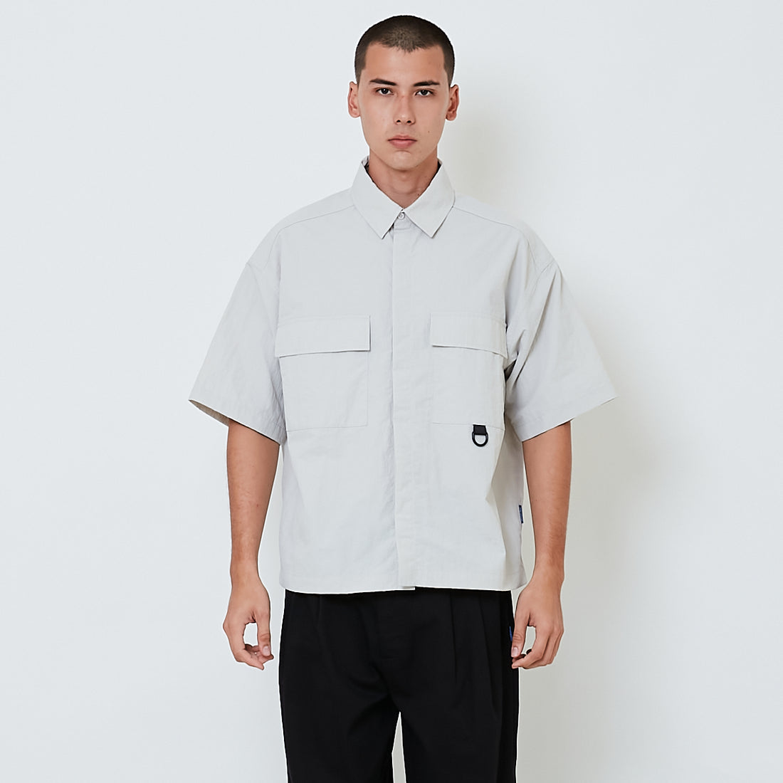 Men Cropped Nylon Shirt - Light Grey - SM2605094A