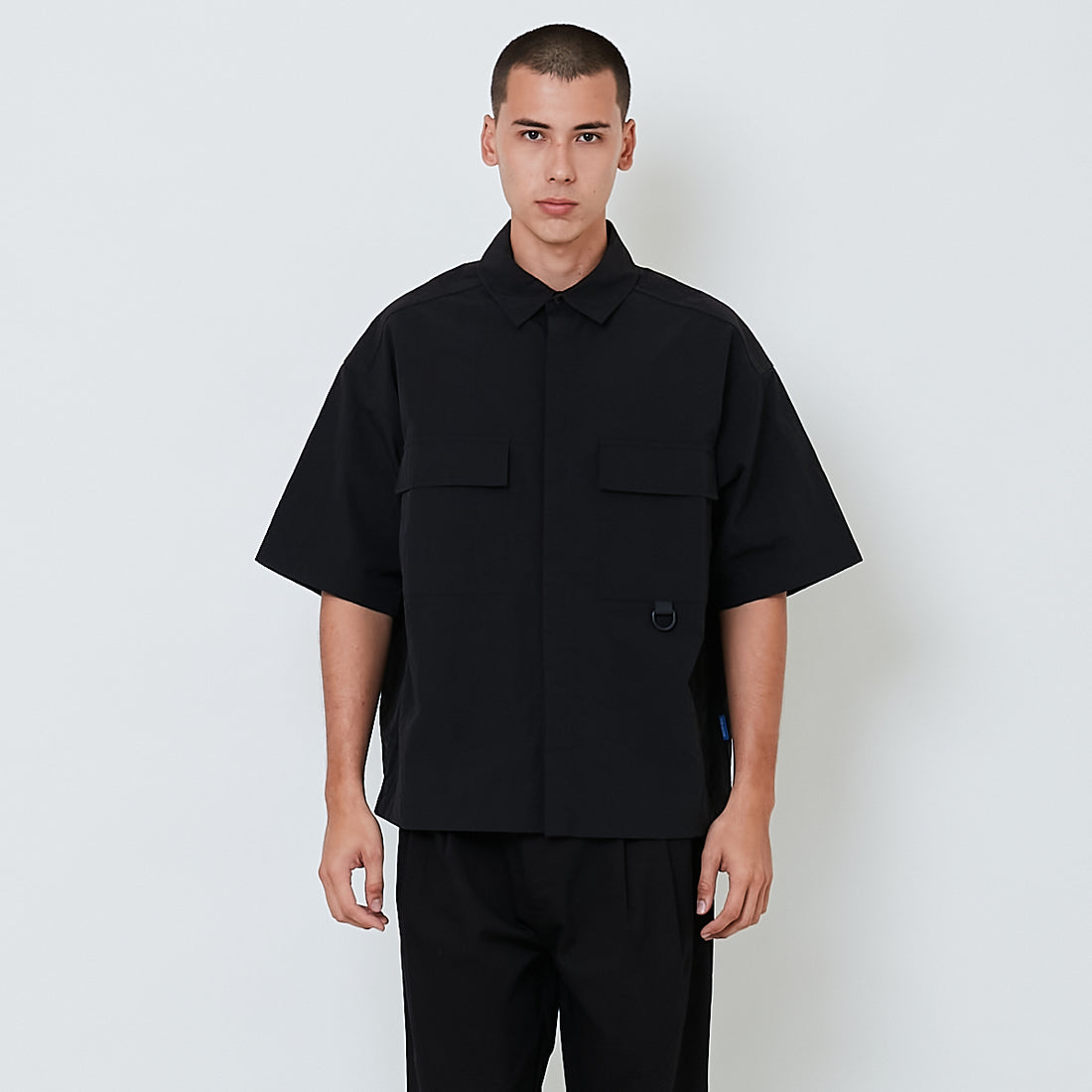 Men Cropped Nylon Shirt - Black - SM2605094B