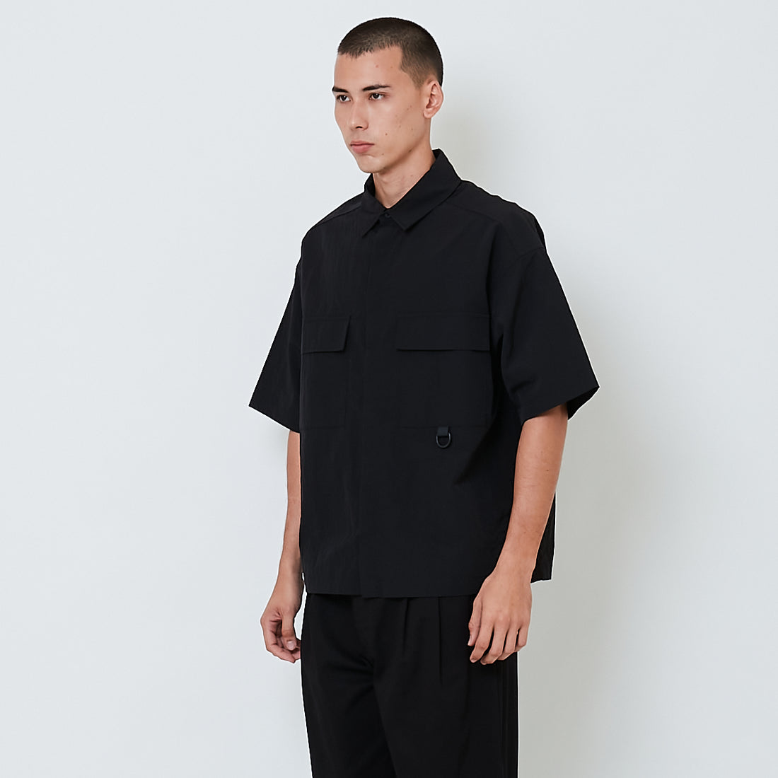 Men Cropped Nylon Shirt - Black - SM2605094B