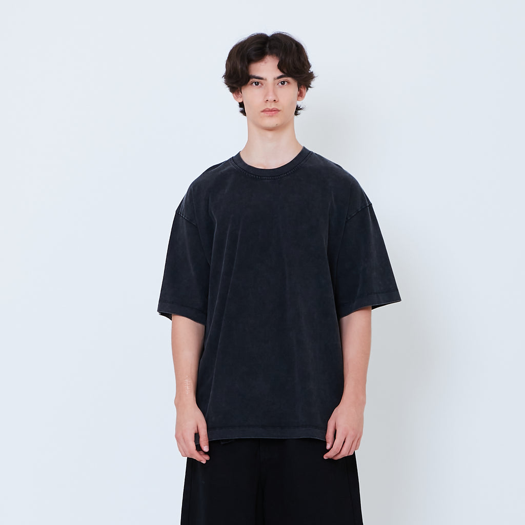 Men Oversized Washed Tee - Black - SM2605107B