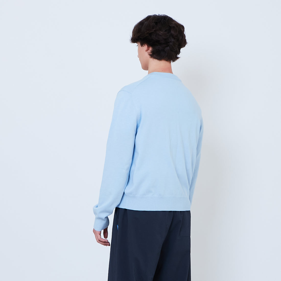 Men Cropped Cardigan - Blue - SM2606082A