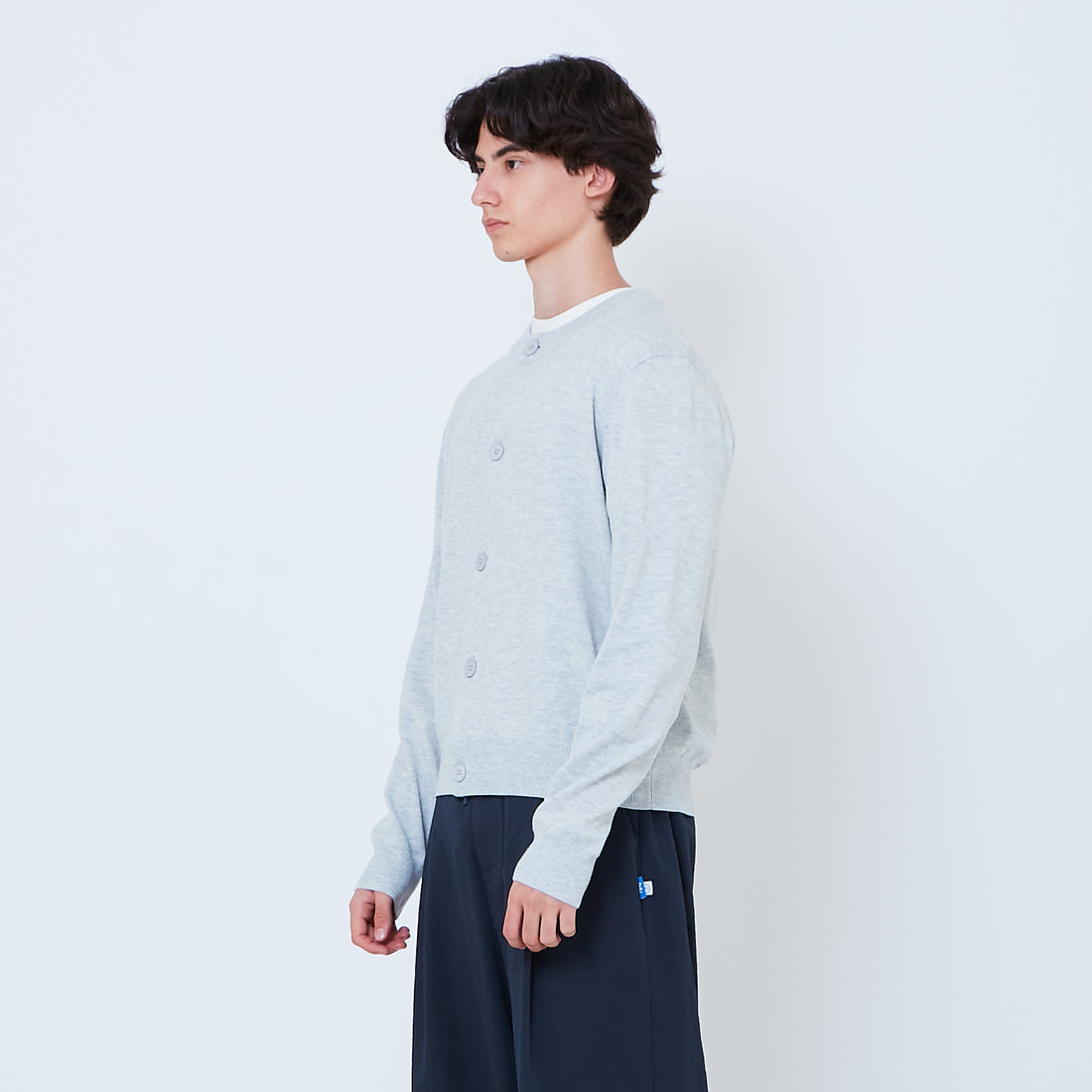 Men Cropped Cardigan - Melange Grey - SM2606082B