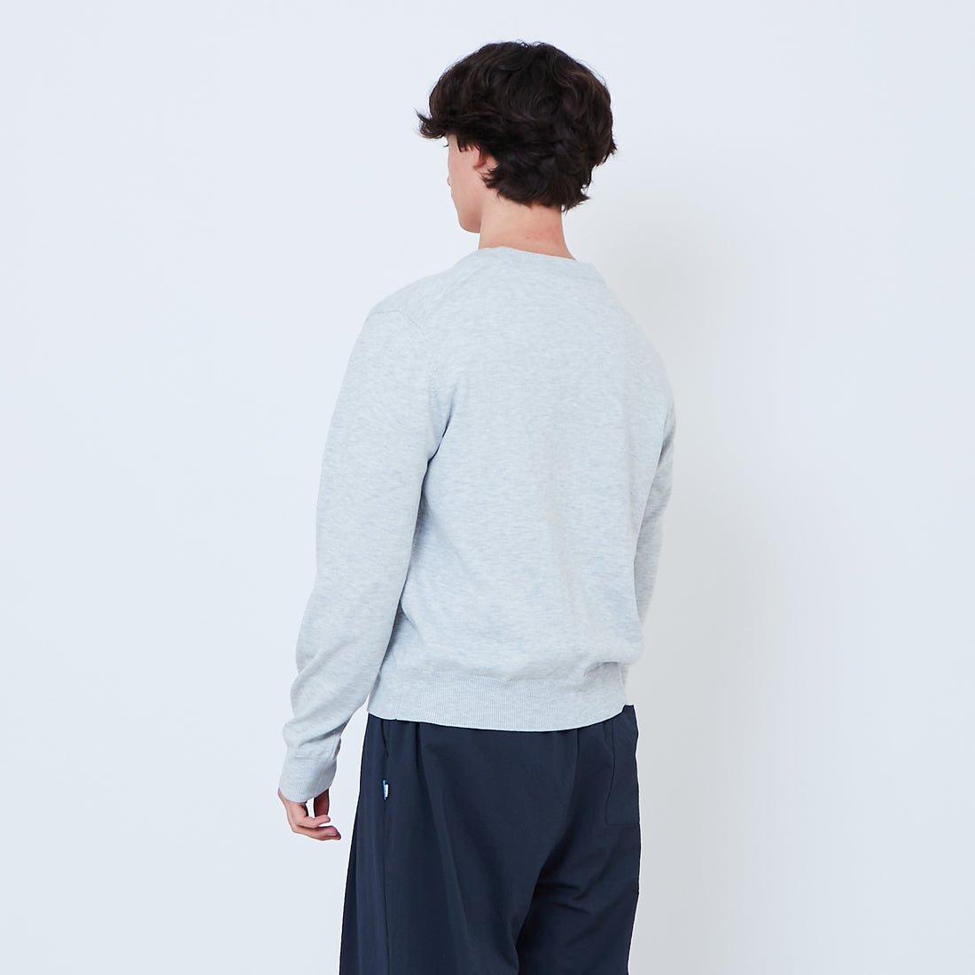 Men Cropped Cardigan - Melange Grey - SM2606082B