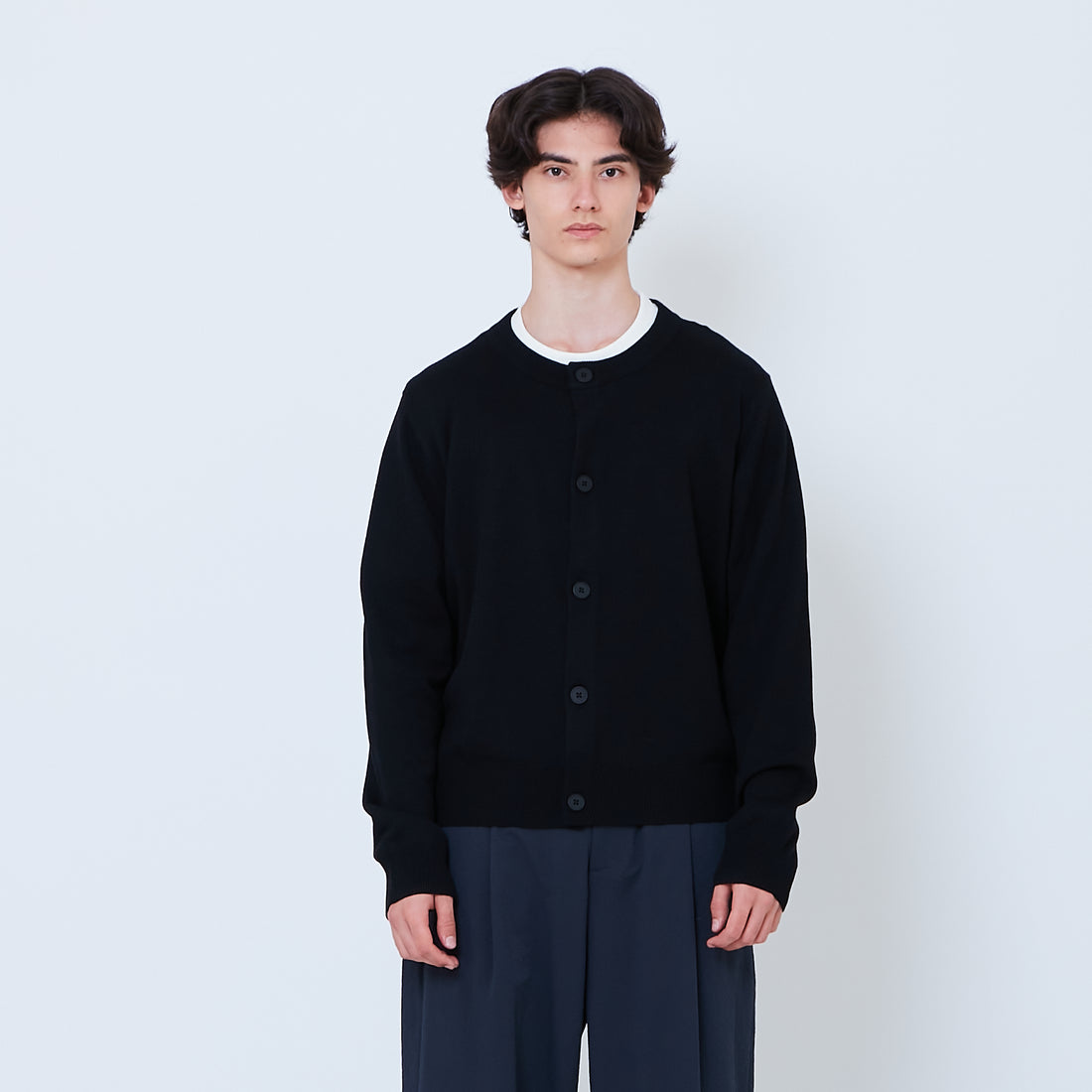 Men Cropped Cardigan - Black - SM2606082C