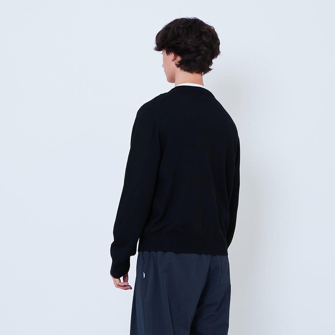 Men Cropped Cardigan - Black - SM2606082C