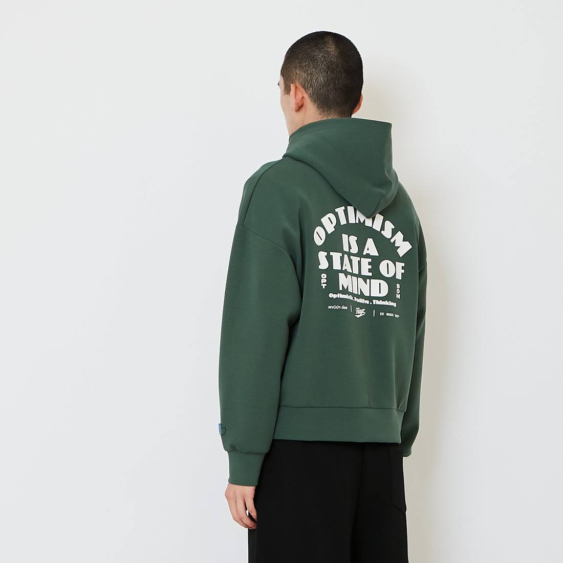 Men Cropped Hoodie Jacket - Green - SM2606098D