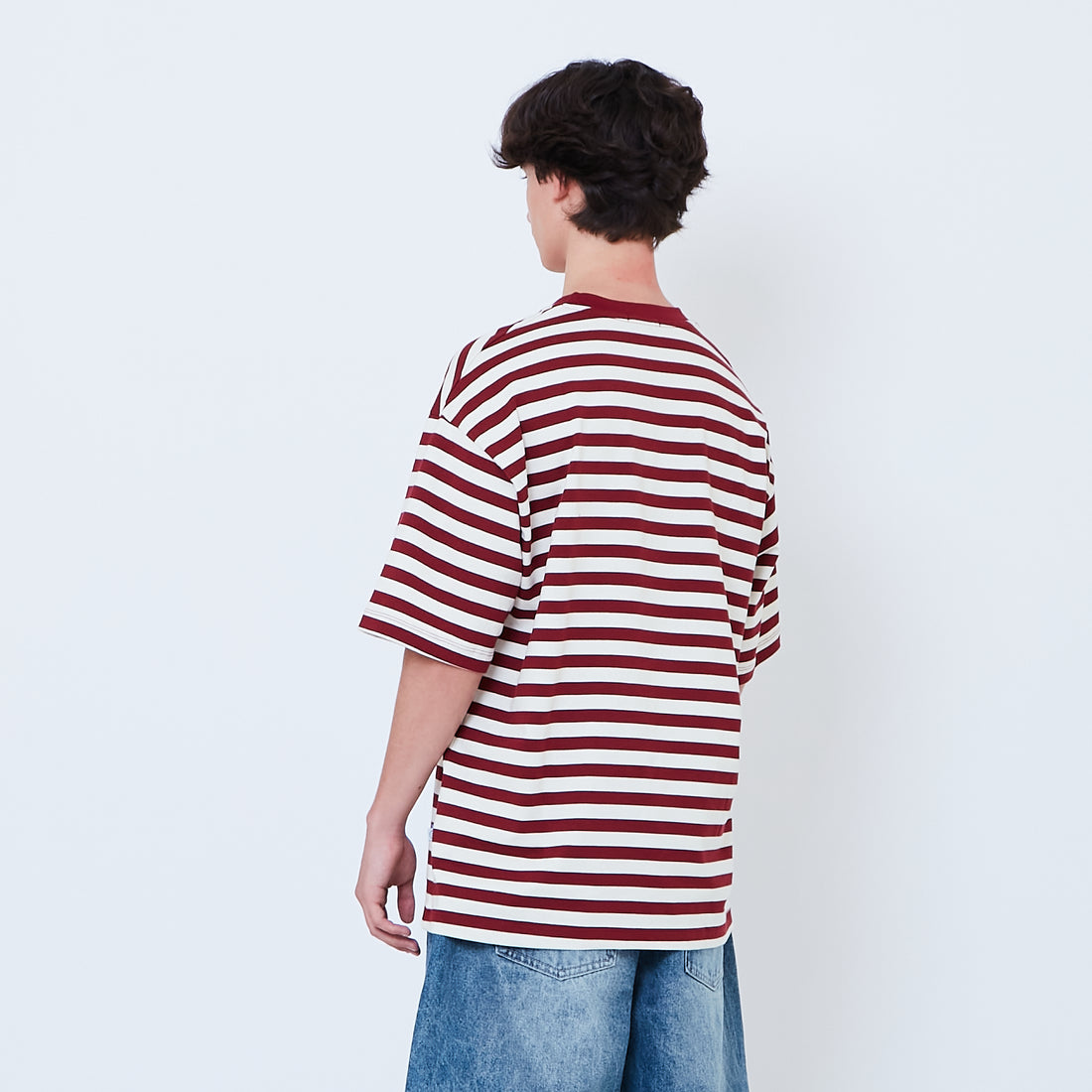 Men Oversized Stripe Tee - Maroon - SM2606099A