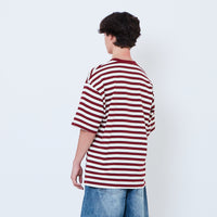 Men Oversized Stripe Tee - Maroon - SM2606099A