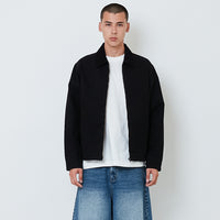Men Corduroy Collar Twill Cropped Jacket - Black - SM2606126B