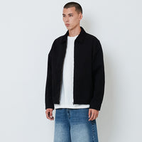 Men Corduroy Collar Twill Cropped Jacket - Black - SM2606126B