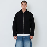 Men Corduroy Collar Twill Cropped Jacket - Black - SM2606126B
