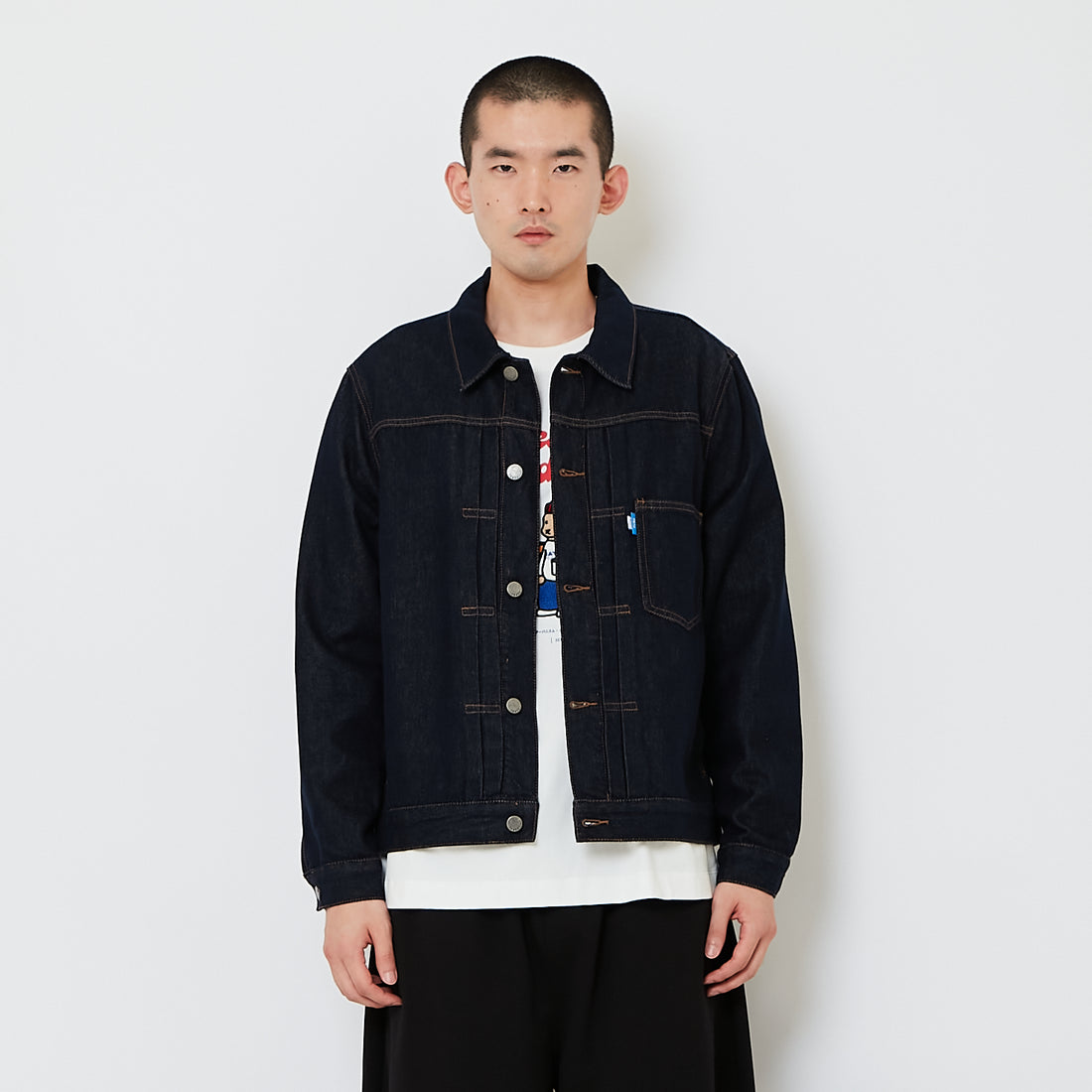 Men Denim Cropped Jacket - Dark Blue - SM2607090A