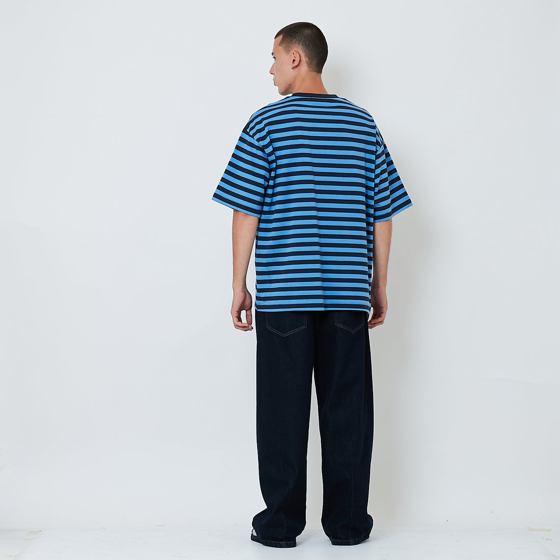 Men Barrel Leg Long Jeans - Dark Blue - SM2607091A