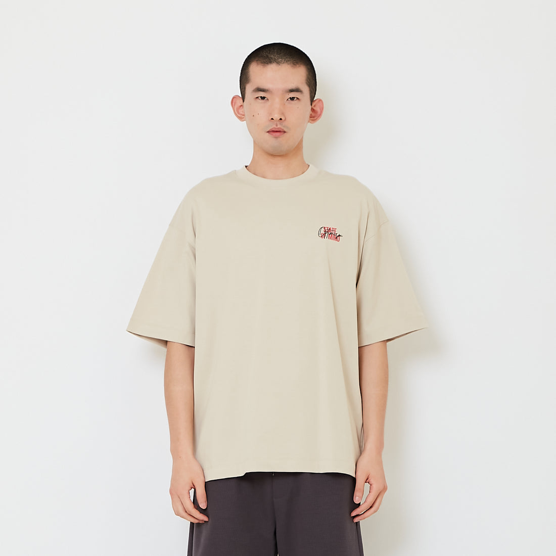 Men Printed Oversized Tee - Beige - SM2607159B