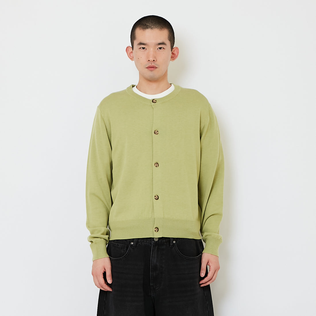 Men Cropped Cardigan - Avocado - SM2607161A