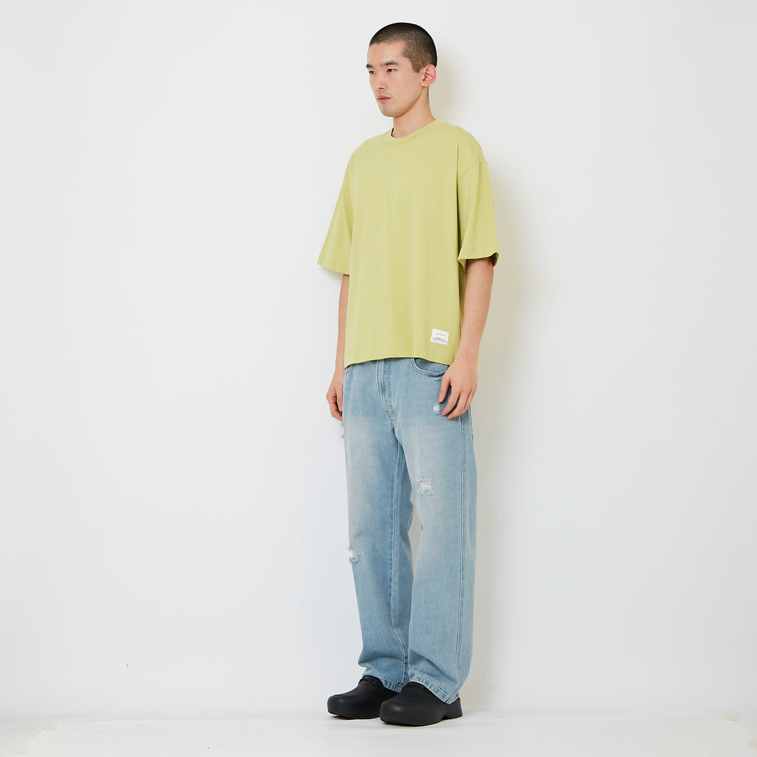 Men Straight Cut Ripped Long Jeans - Light Blue - SM2608088A