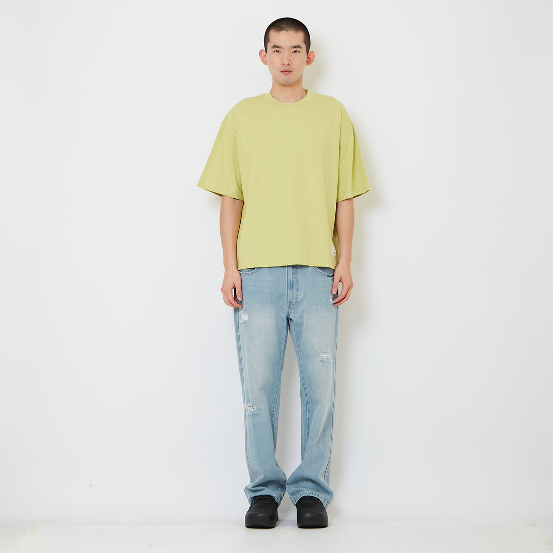 Men Straight Cut Ripped Long Jeans - Light Blue - SM2608088A
