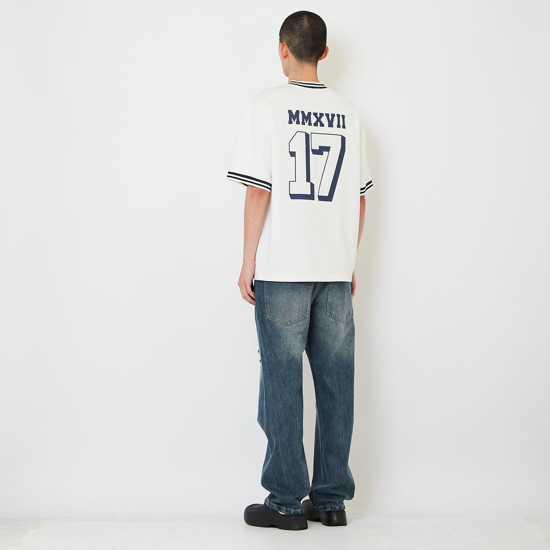 Men Straight Cut Ripped Long Jeans - Blue - SM2608088B