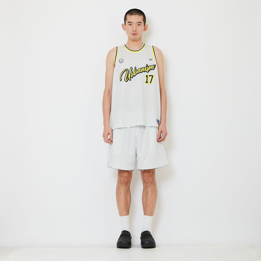 Men Mesh Pinstripe Shorts - Off White - SM2608147A