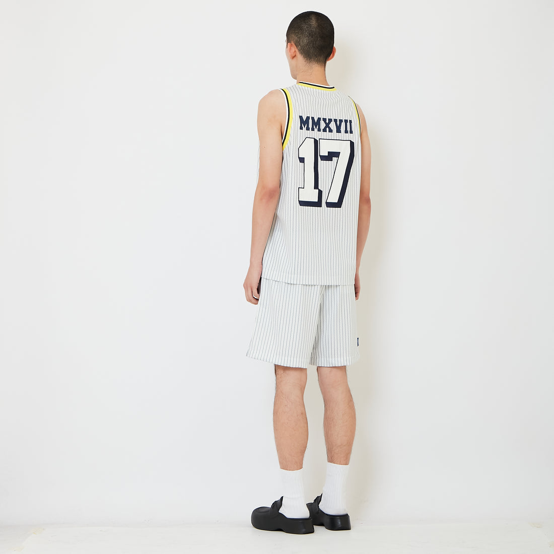 Men Mesh Pinstripe Shorts - Off White - SM2608147A