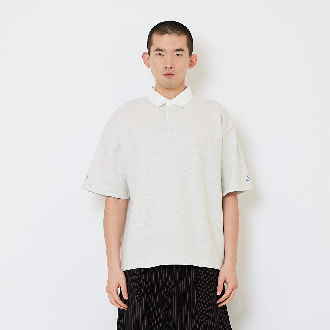 Men Oversized Polo Tee - Melange Grey - SM2608162B