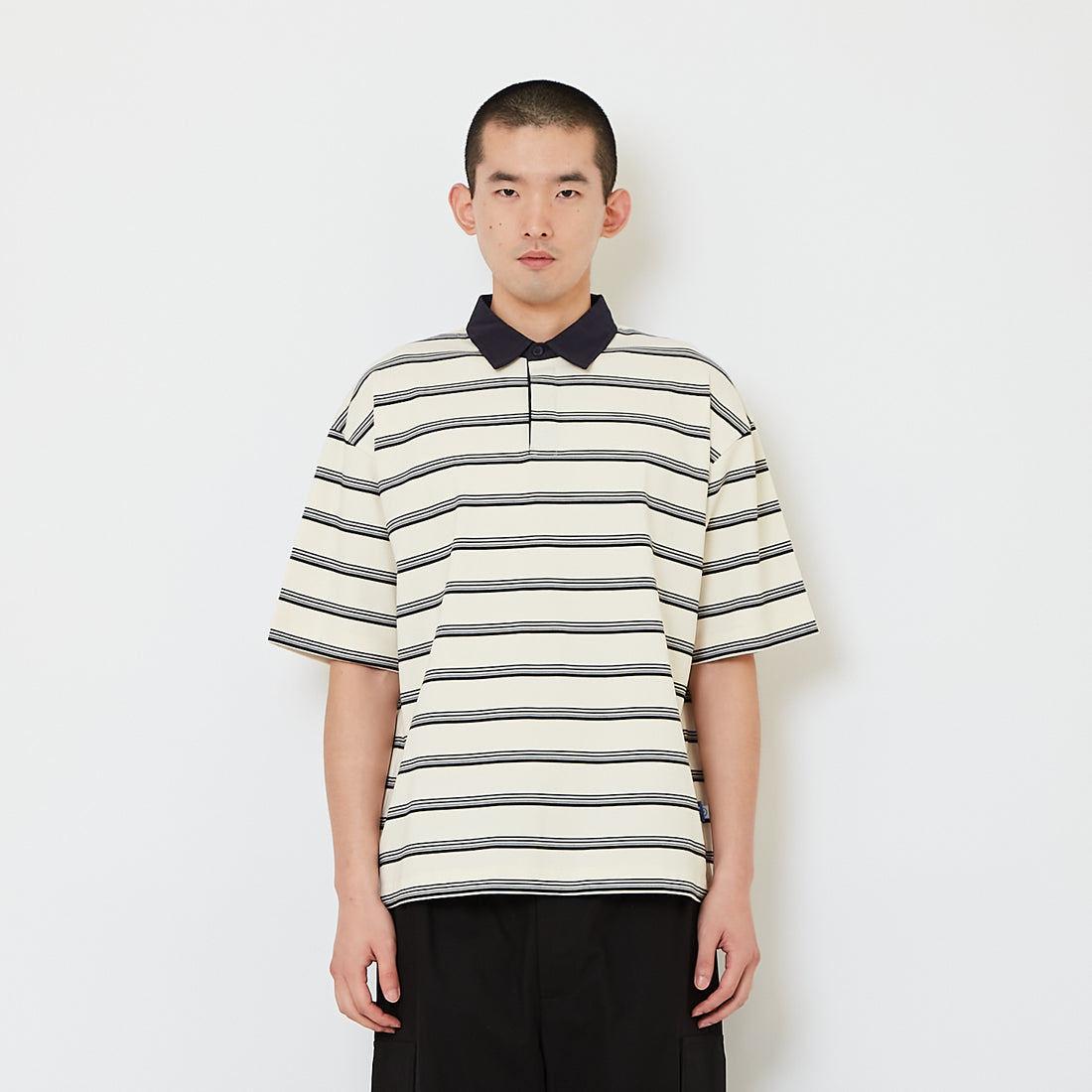 Men Oversized Stripe Polo Tee - Off White - SM2608163A