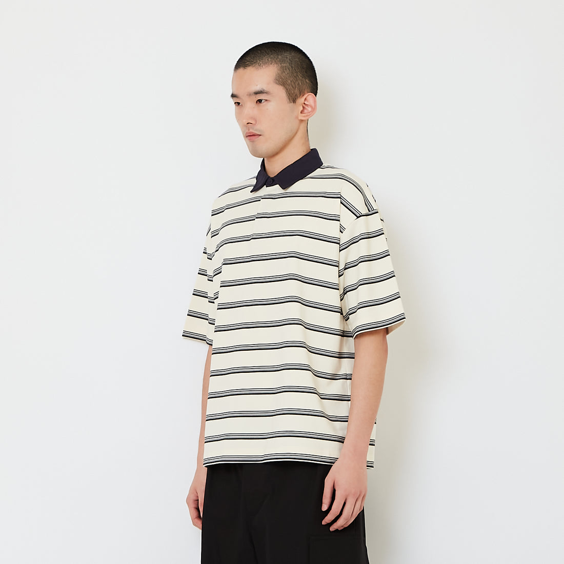 Men Oversized Stripe Polo Tee - Off White - SM2608163A
