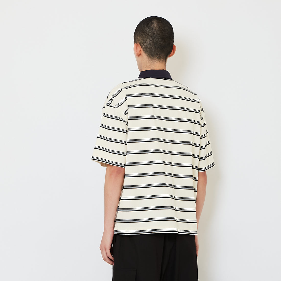 Men Oversized Stripe Polo Tee - Off White - SM2608163A