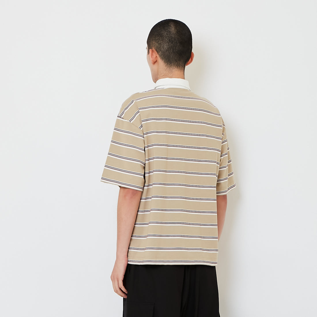 Men Oversized Stripe Polo Tee - Beige - SM2608163B