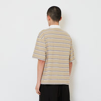 Men Oversized Stripe Polo Tee - Beige - SM2608163B