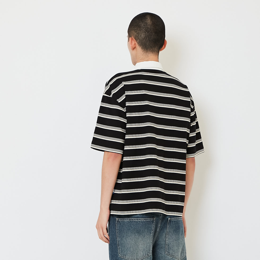 Men Oversized Stripe Polo Tee - Black - SM2608163D