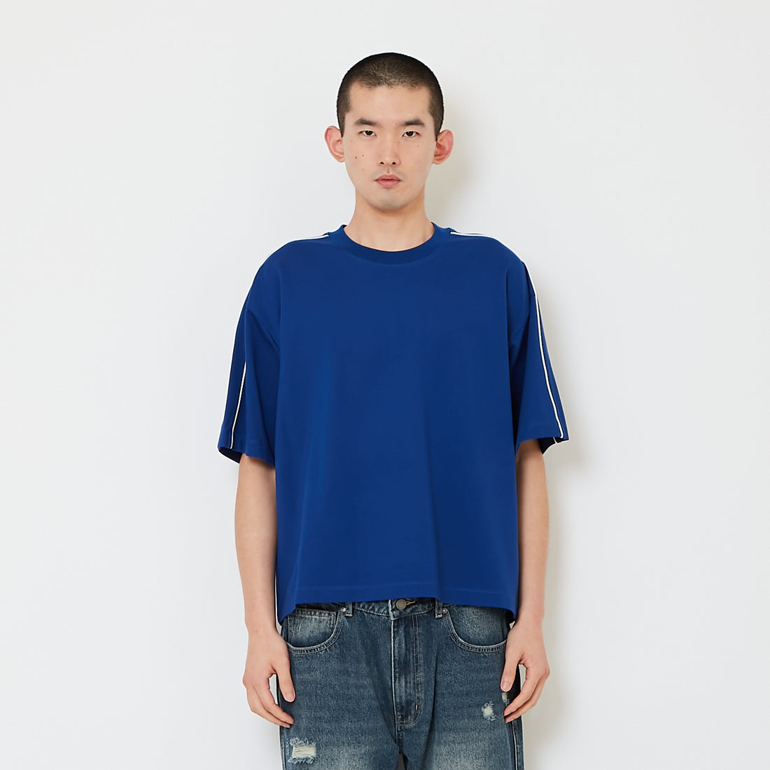 Men Boxy Cropped Essential Tee - Royal Blue - SM2608180C
