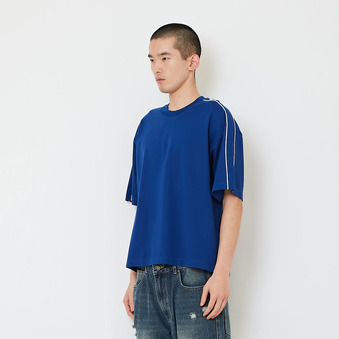 Men Boxy Cropped Essential Tee - Royal Blue - SM2608180C