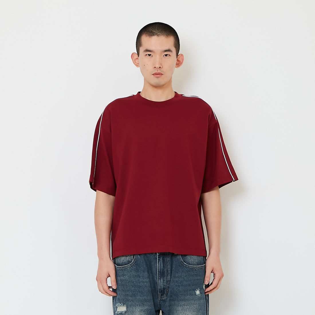 Men Boxy Cropped Essential Tee - Wine - SM2608180D