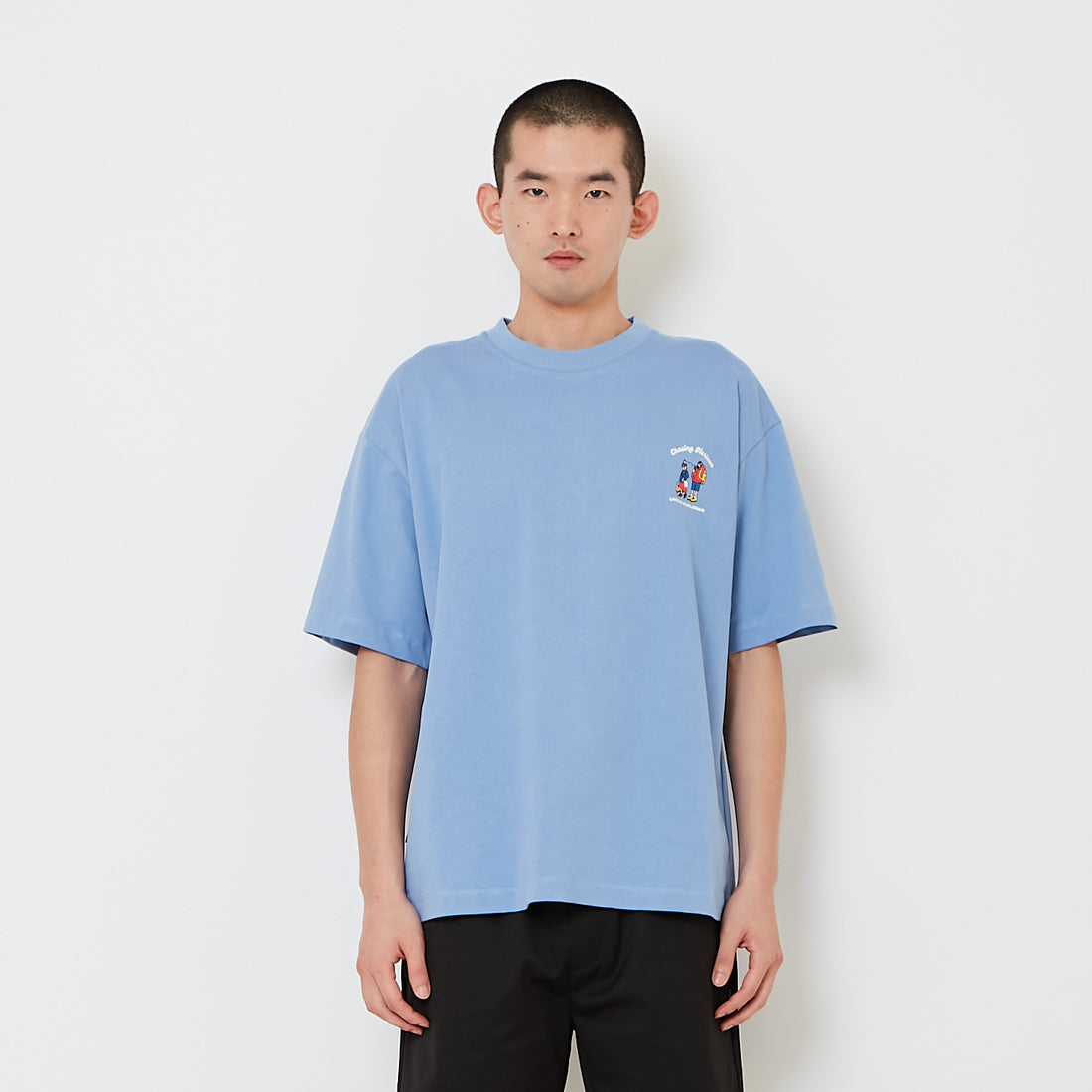 Men Printed Oversized Tee - Pale Blue - SM2608181C