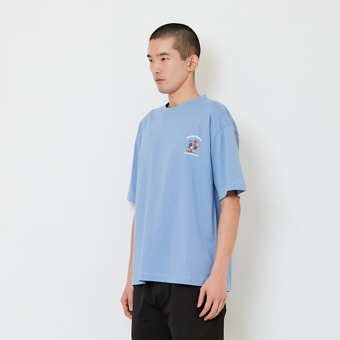 Men Printed Oversized Tee - Pale Blue - SM2608181C