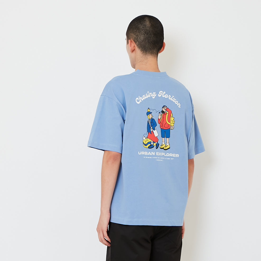 Men Printed Oversized Tee - Pale Blue - SM2608181C