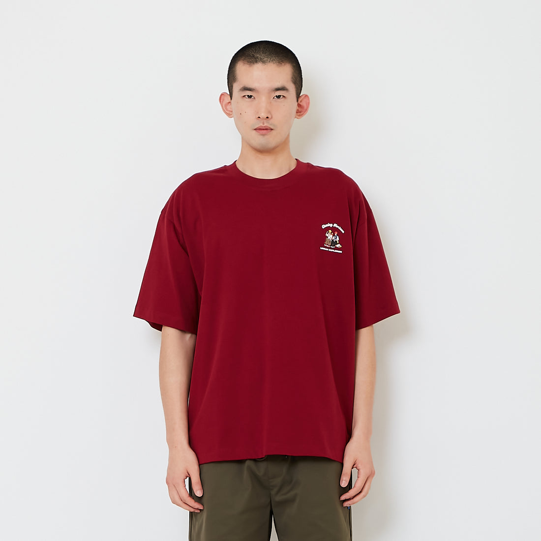 Men Printed Oversized Tee - Wine - SM2608181D