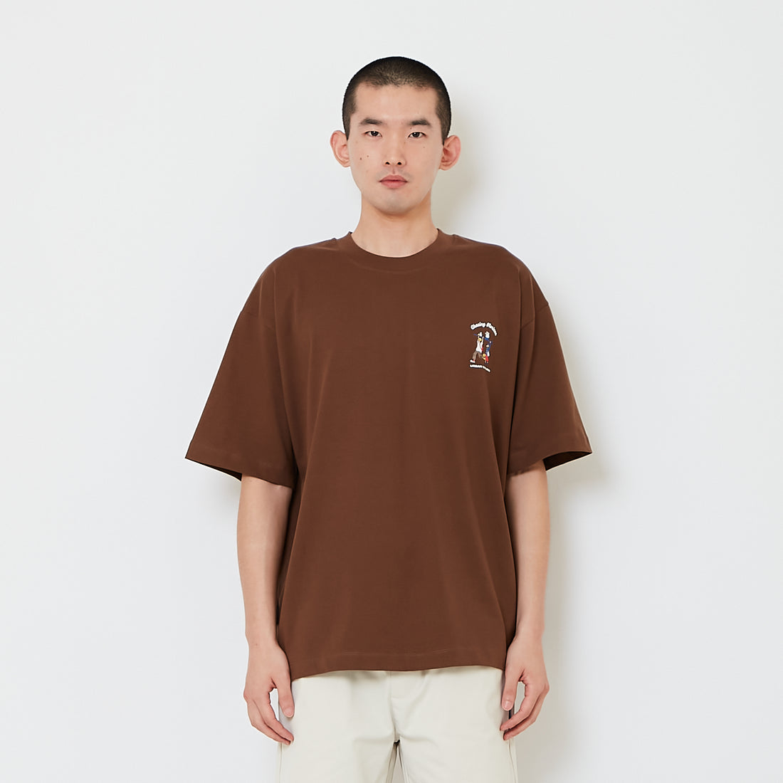 Men Printed Oversized Tee - Dark Brown - SM2608181E