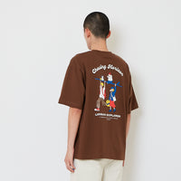 Men Printed Oversized Tee - Dark Brown - SM2608181E