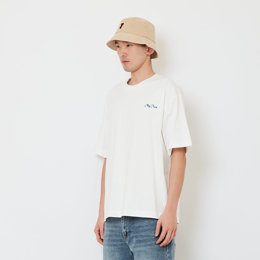 Men Embroidery Oversized Tee - Off White - SM2608183A